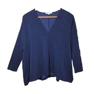 Bryn Walker V-Neck Tunic Top Bamboo Organic Cotton Navy Blue Size XXS‎ Oversized
